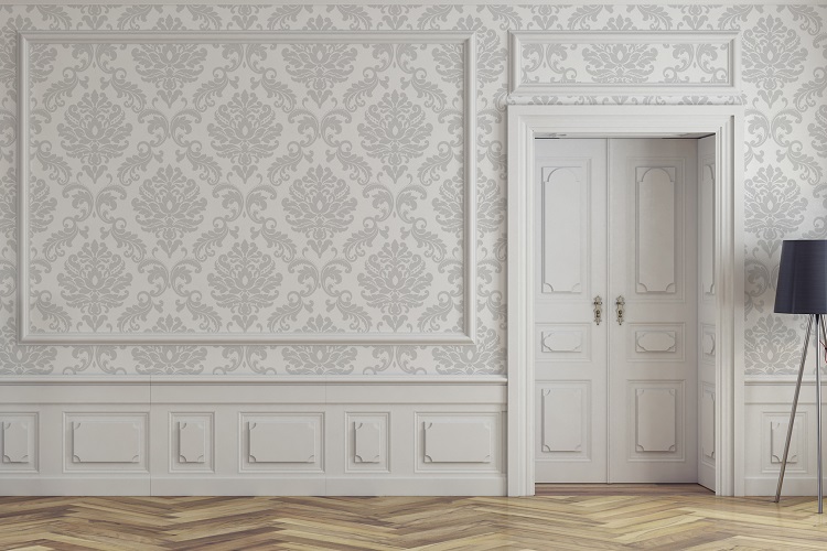 Damask wallpapered interior