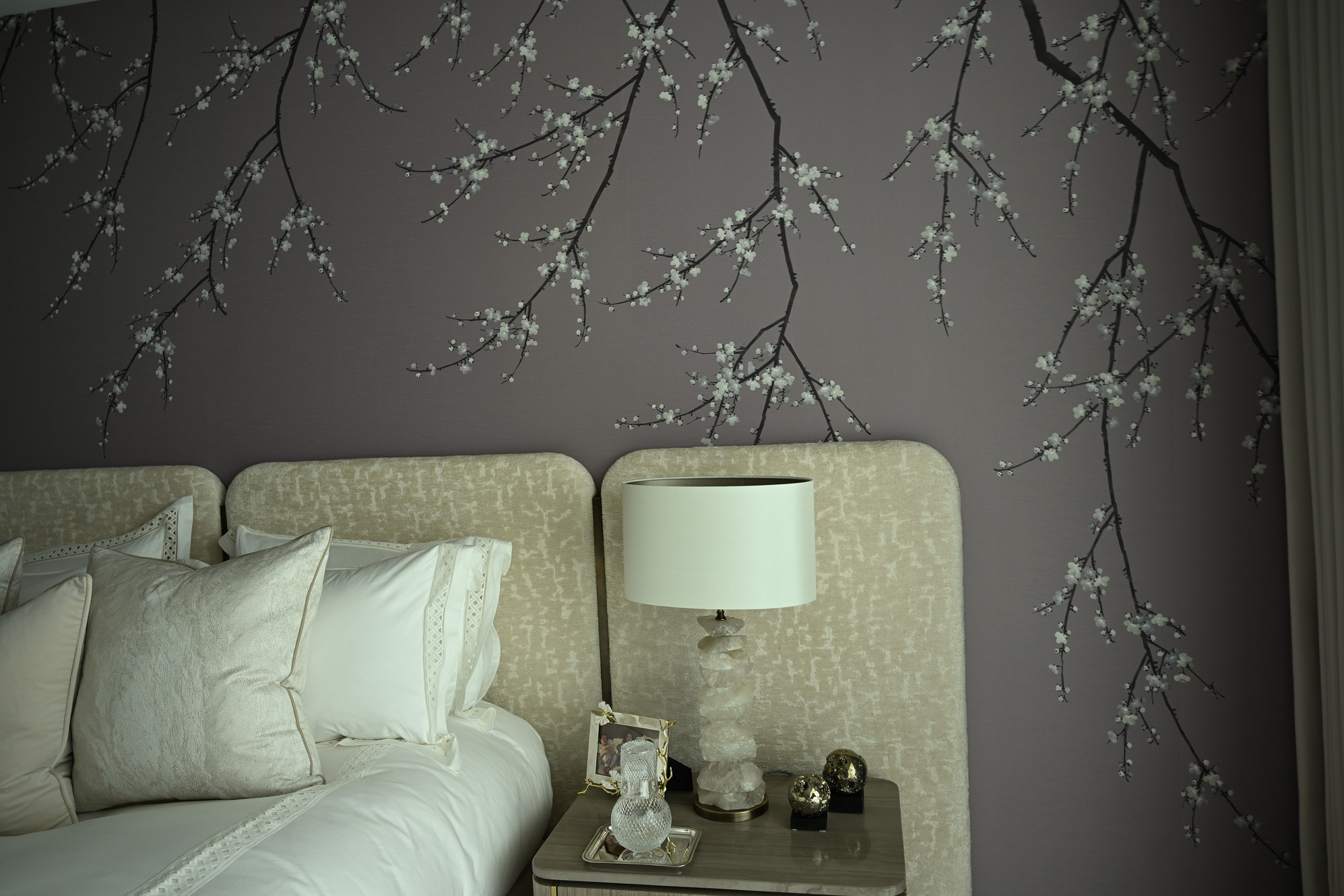 Dark patterned wallpaper feature wall