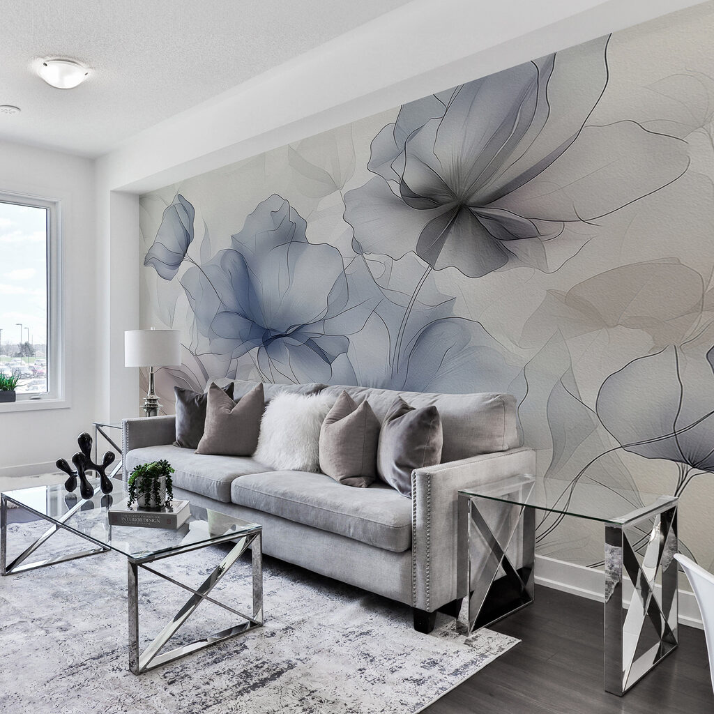 Soft floral wallpaper living room