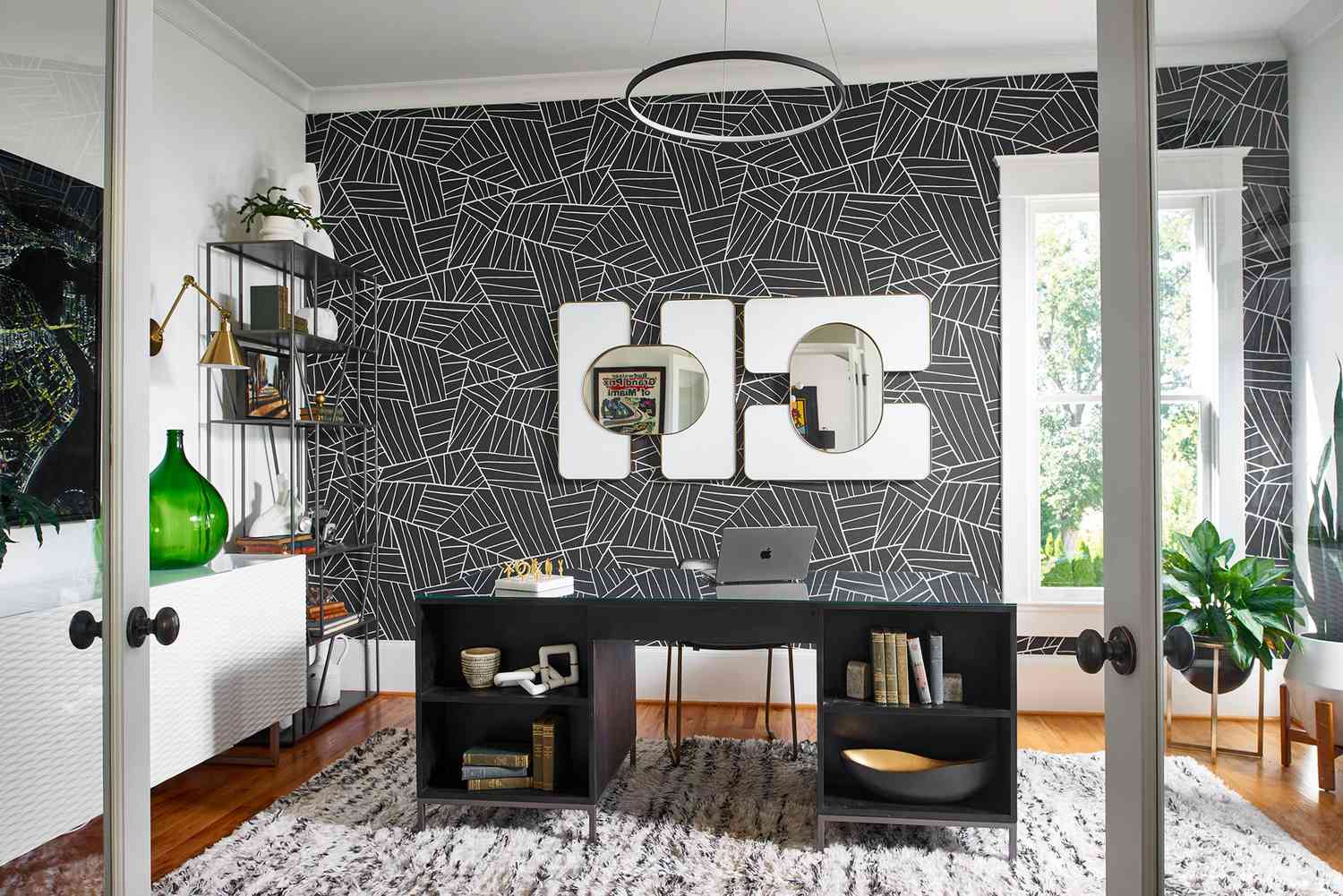 Graphic geometric wallpaper feature wall